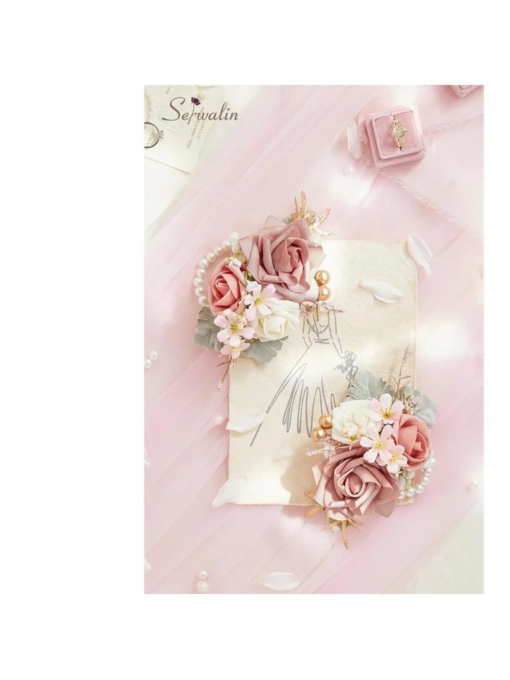 New 𝗦𝗲𝘁 𝗼𝗳 𝟮 Wrist Corsage for Wedding, 𝟲-𝟳 𝗜𝗻𝗰𝗵 Corsages for Bridesmaid